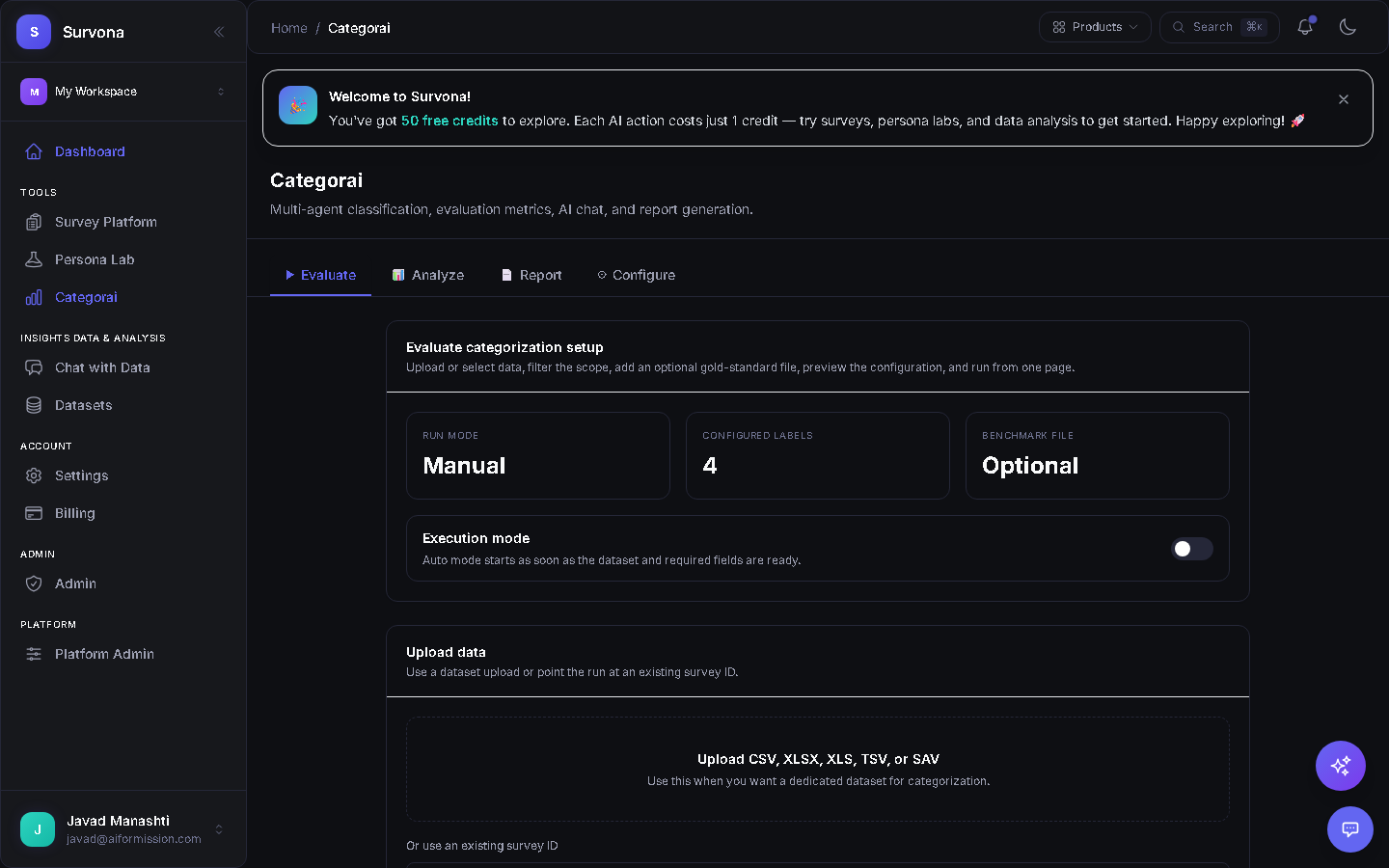 Categorai classification results with sentiment and confidence scores